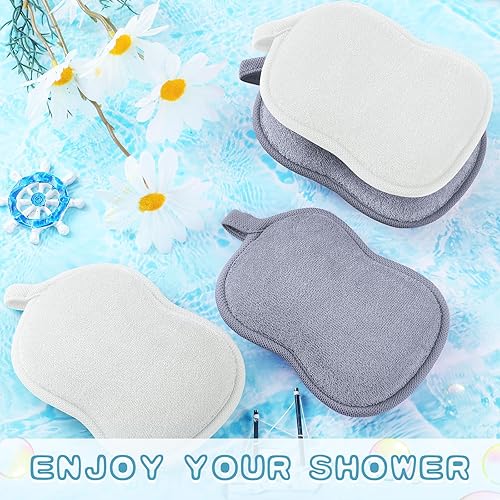 Miniatura 30 de Tatuo Esponja de baño para bebé, 4 piezas, esponja de algodón suave y absorbente, esponja para niños, bebés, hombres y mujeres (rojo, morado)