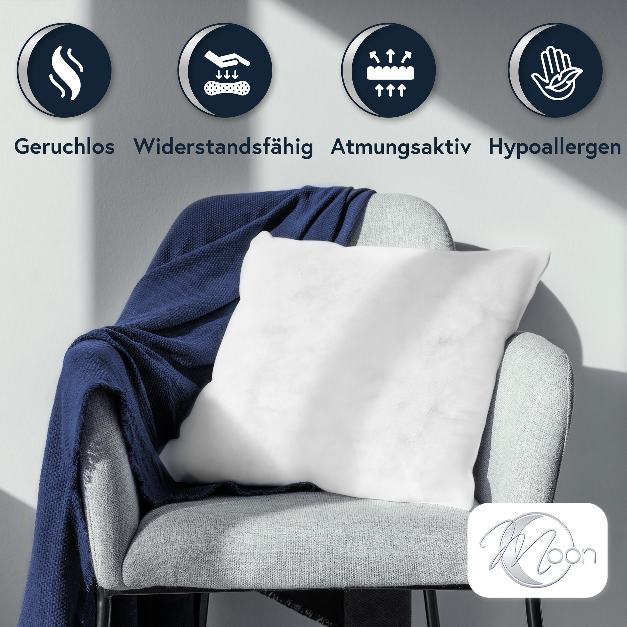 Moon 4er Pack Nonwoven Füllkissen, Innenkissen, Sofakissen ca. 40x40cm - 240g mit gekräuselter Hohlfaser (fest)