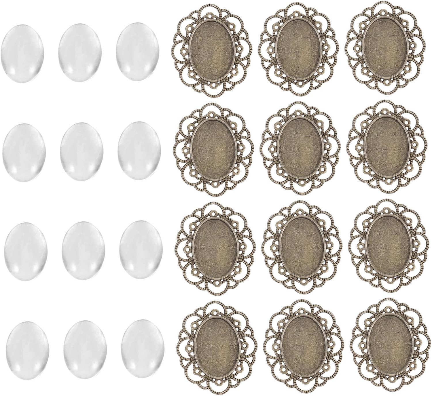 30Pcs Retro Brooch Base Blank Tray with Glass Dome for DIY Jewelry Making Vintage Style Brooch Settings for Womens Pins Craft Accessories