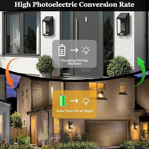 Miniatura 3 de MALUX Luces de pared para exteriores con sensor de casa, luces de pared al aire libre, luz blanca cálida para exteriores, luces solares IP44