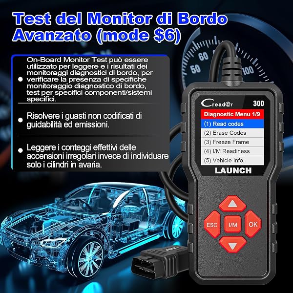 OBD2 Auto Diagnostica Diagnosi-auto LAUNCH CR300, Diagnostico OBD2 Italiano per Multimarca - Lettore Errore Motore Auto con Funzioni-OBD2, Professionale Diagnostica Per tutti i Veicoli OBDII - 4