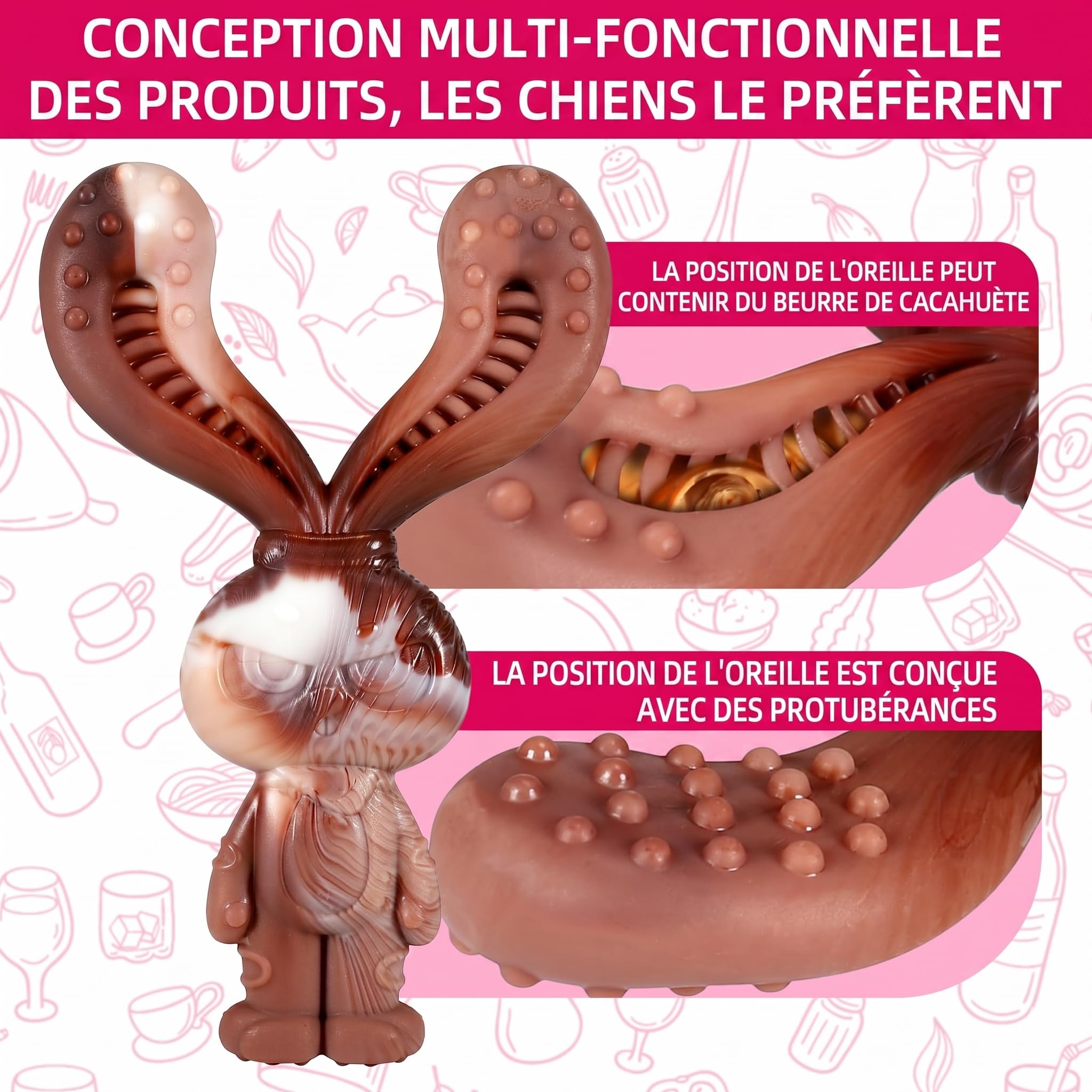 Jouets Indestructibles pour Chiens à Mâcher, Jouets Durables en Nylon Saveur de Boeuf, Robustes pour Chiens de Taille Moyenne et Grande Taille, Brossage des Dents (Lapin)