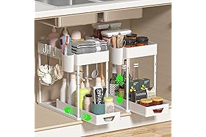 Under Sink Organizers and Storage 2 Pack, 2 Tier Adjustable Height Sliding...