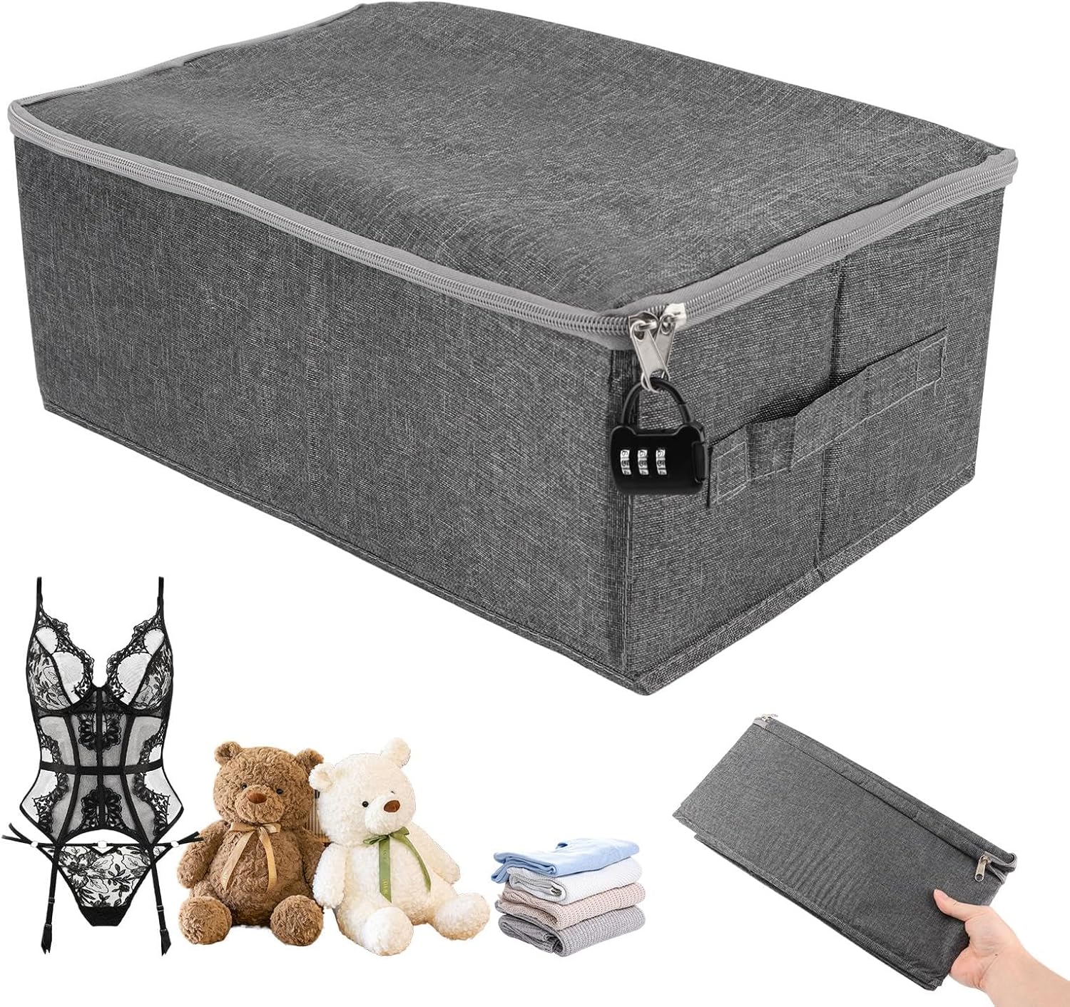 Discreet Lockable Adult Toy Storage Organizer, Women and Men Game Toys Lock Box with Combination Lock 15 x 10 x 6.3 Inches for Women and Men Clothes Container(COLOR:grey)