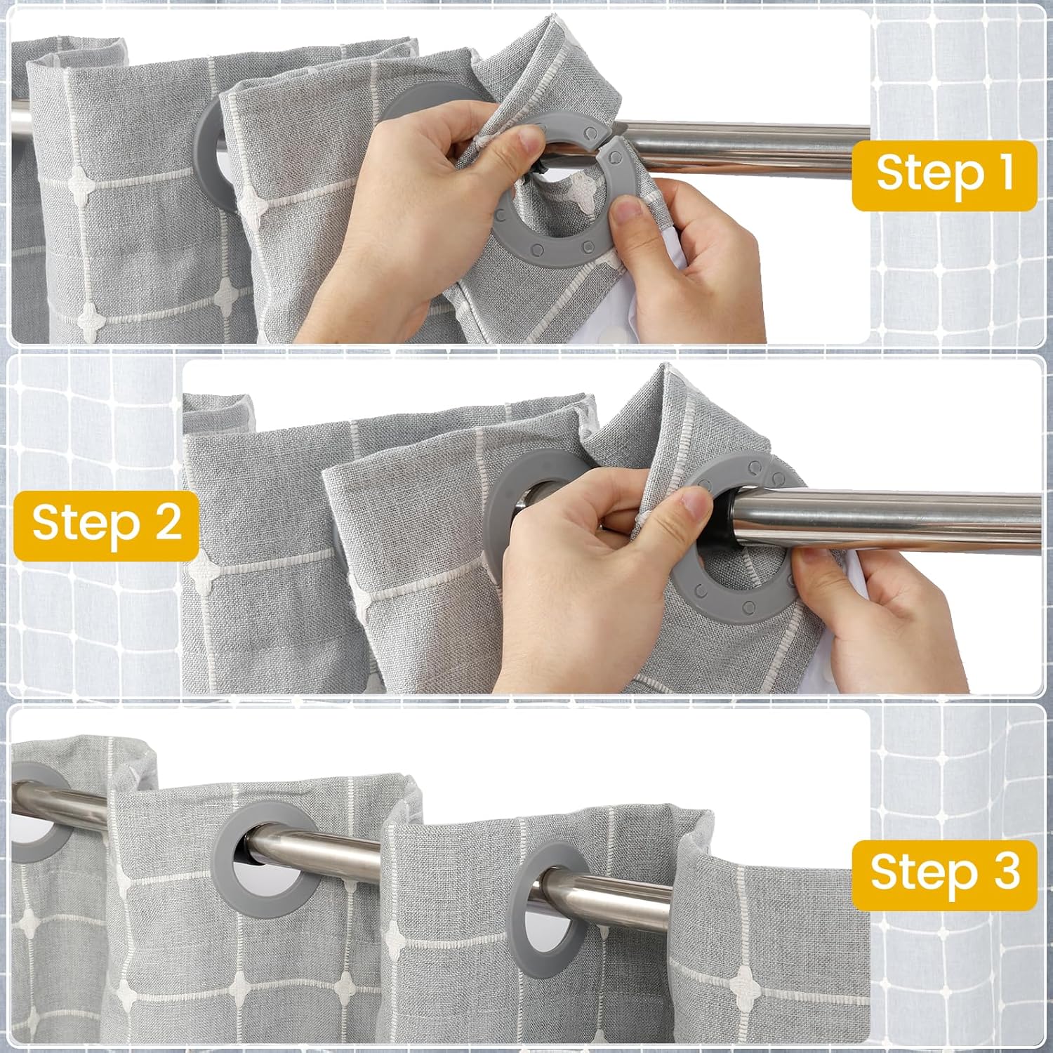 Boho Farmhouse No Hook Shower Curtain with Snap-in Liner,Heavy-Duty Fabric Shower Curtain Set, Rustic Neutral Bathroom Decor,Water-Repellentwith Tassels and Magnets,Grey,72x72