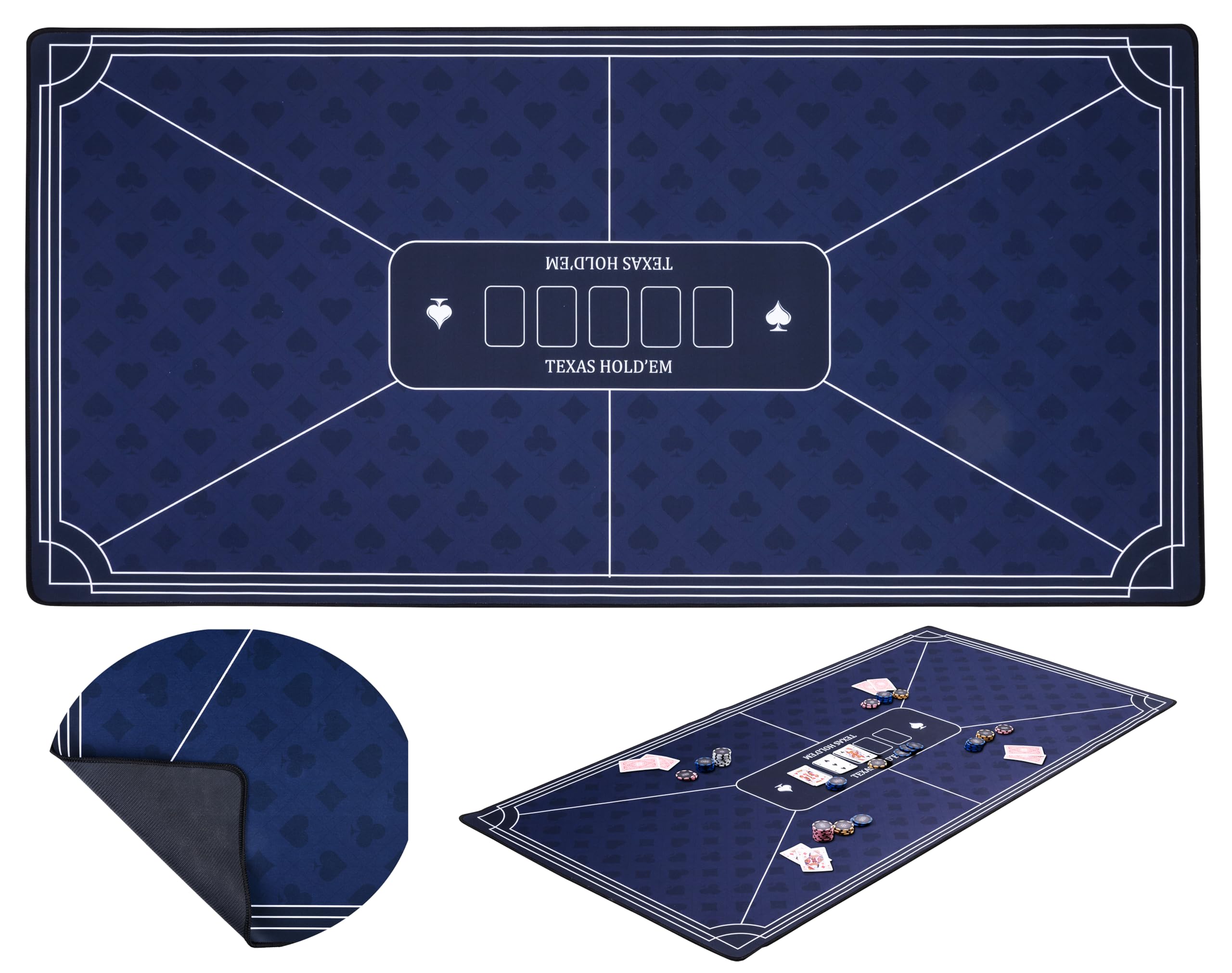 Engelhart - 320993 - Tappeto Da Poker Blu - Superficie Antiscivolo 120 Cm X 60 Cm, Spessore 3 Mm - Accessorio Per Gioco Da Casinò-image