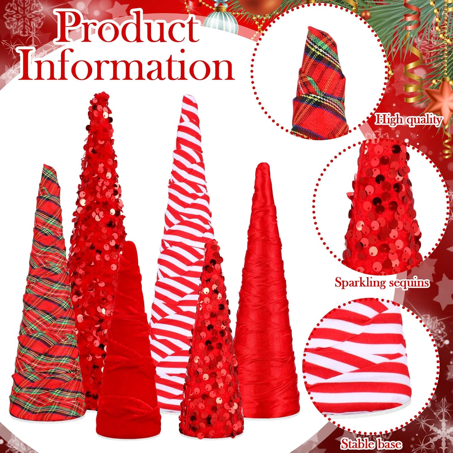 6 Pcs 10" 8" 6" Valentines Red Velvet Cone Tree Decoration Valentines Glitter Table Tree Farmhouse Tiered Tray Ornament for Home Entryway Tabletop Holiday Centerpiece Decor - Image 5