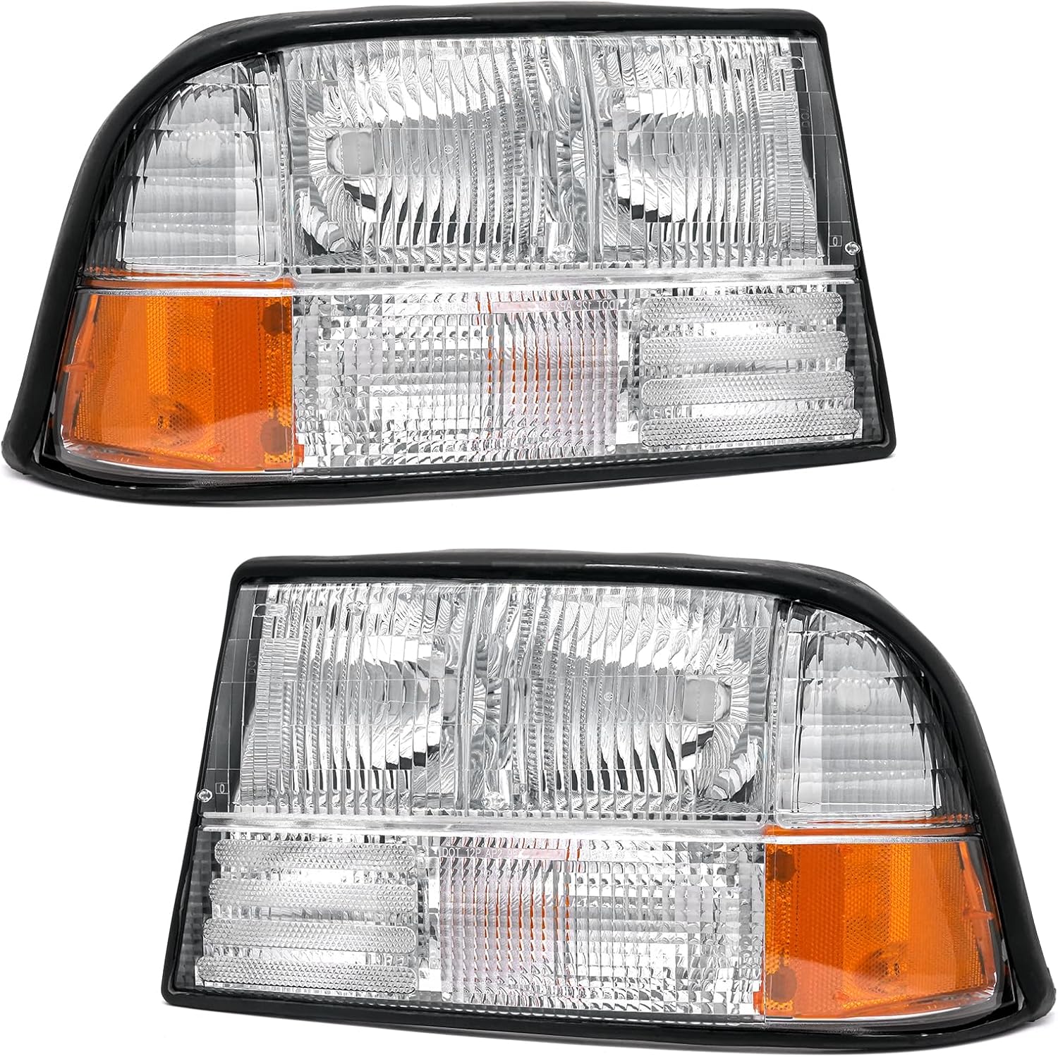 Headlight Assembly for 1998-2004 GMC Sonoma / 1998-2001 Oldsmobile Bravada / 1998-2005 GMC Jimmy Chrome Housing Amber Reflector Replacement Pair (Chrome Housing Amber Reflector Clear Lens)