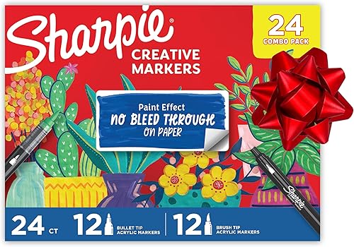 Sharpie Marcadores creativos, paquete combinado, acrílico a base de agua, puntas de bala y pincel, colores surtidos incluyendo tonos tierra, 24
