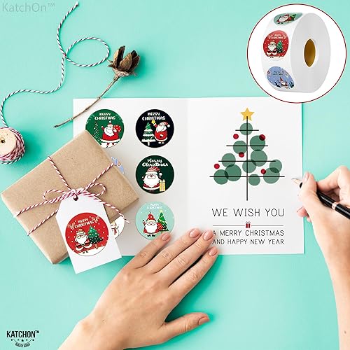 Miniatura 8 de KatchOn, Rollo de calcomanías navideñas festivas  8 diseños, 500 unidades  Calcomanías redondas de Navidad para sobres, calcomanías navideñas