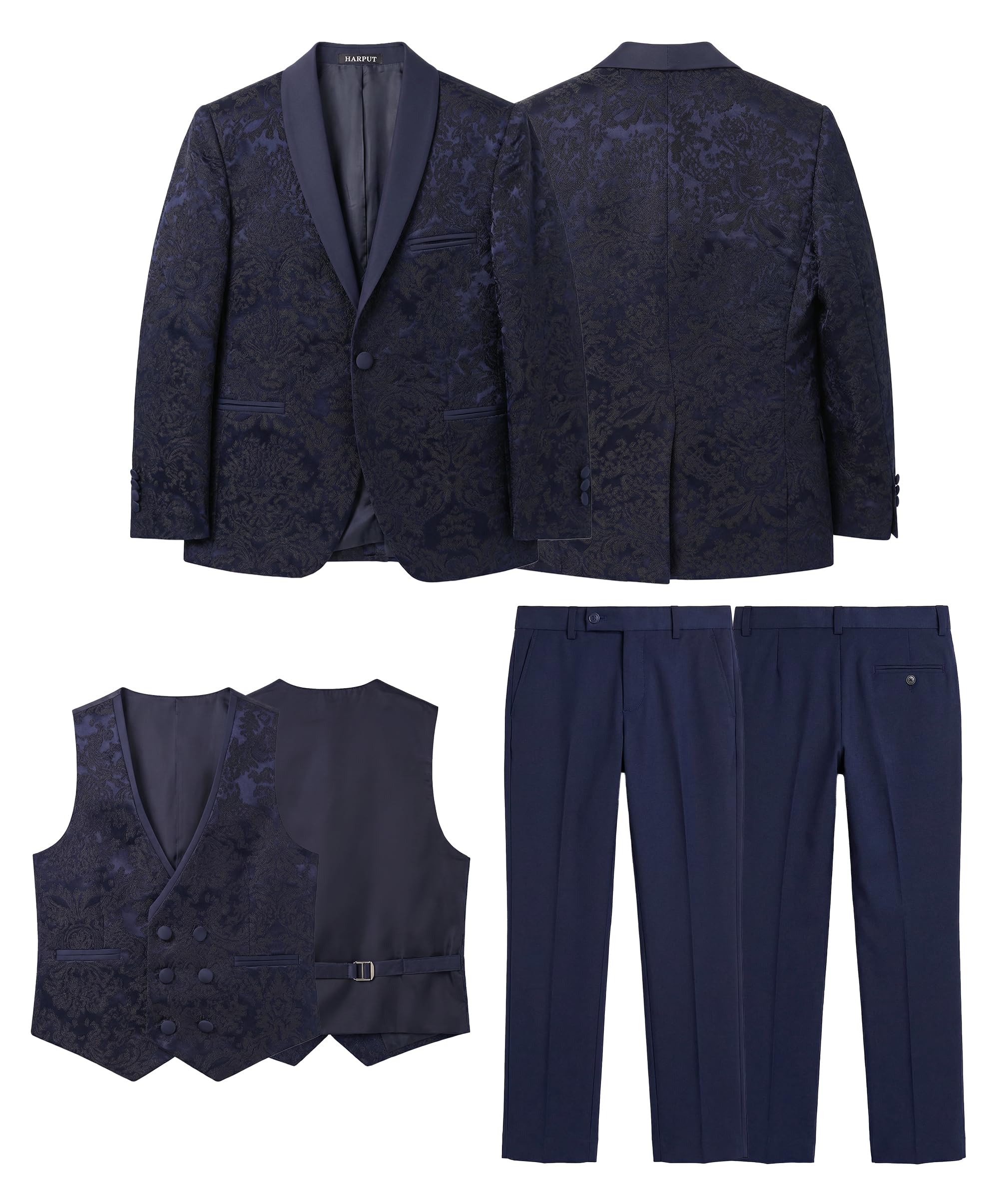 Traje de Cena de Esmoquin con diseño de Cachemira Floral para niños, Juego de 5 Piezas para Bodas de Pageboy y Todas Las Ocasiones Especiales