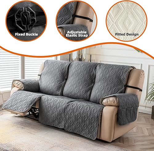 Miniatura 6 de Funda reclinable 100 % impermeable, funda para silla reclinable, funda reclinable para sala de estar (gris oscuro, 28 pulgadas)