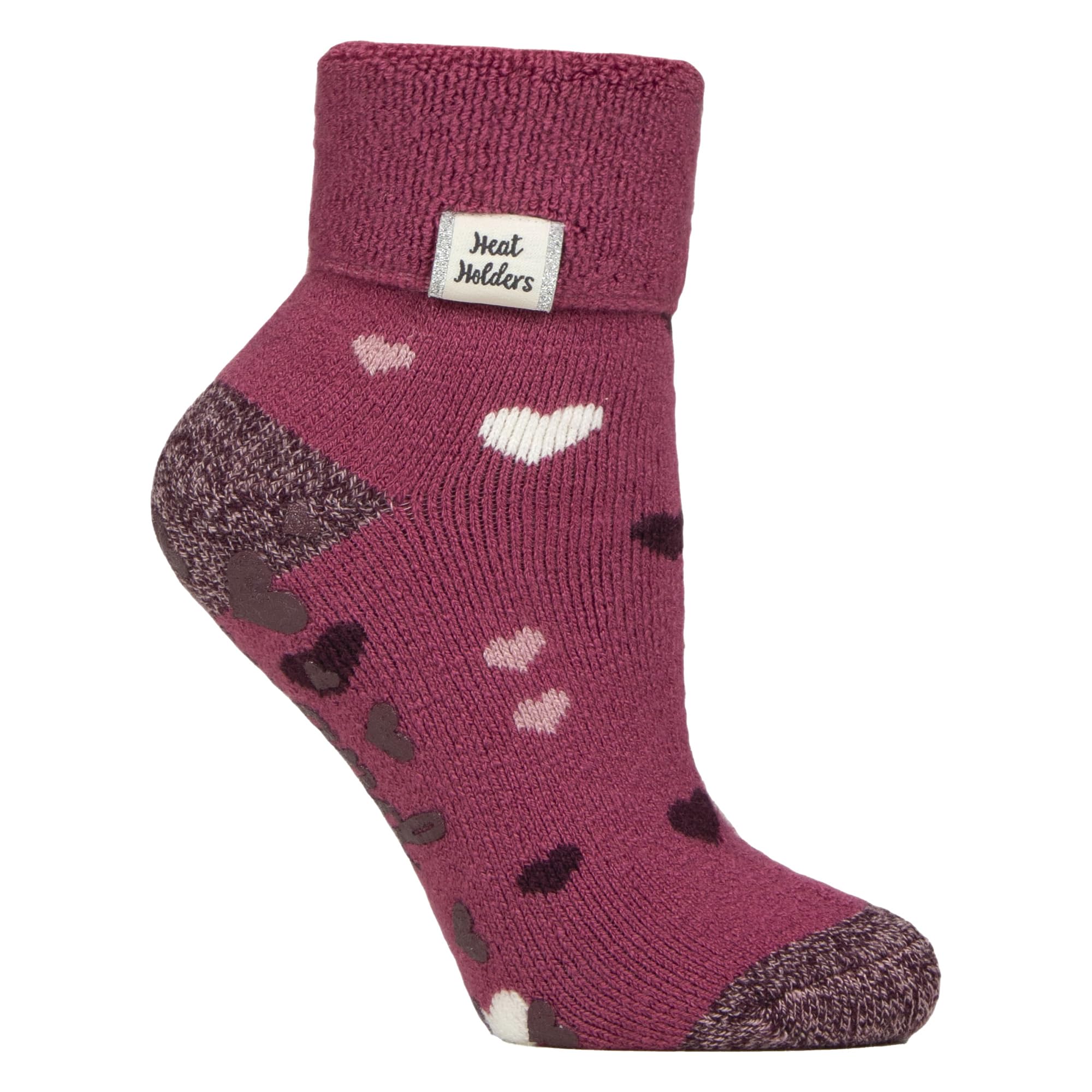 Heat Holders Women's Hearts Cosy Socks With Turn Over Cuff Warm Fluffy Lounge Socks For Winter (Uk, Numeric, 4, 8, Regular, Regular, )