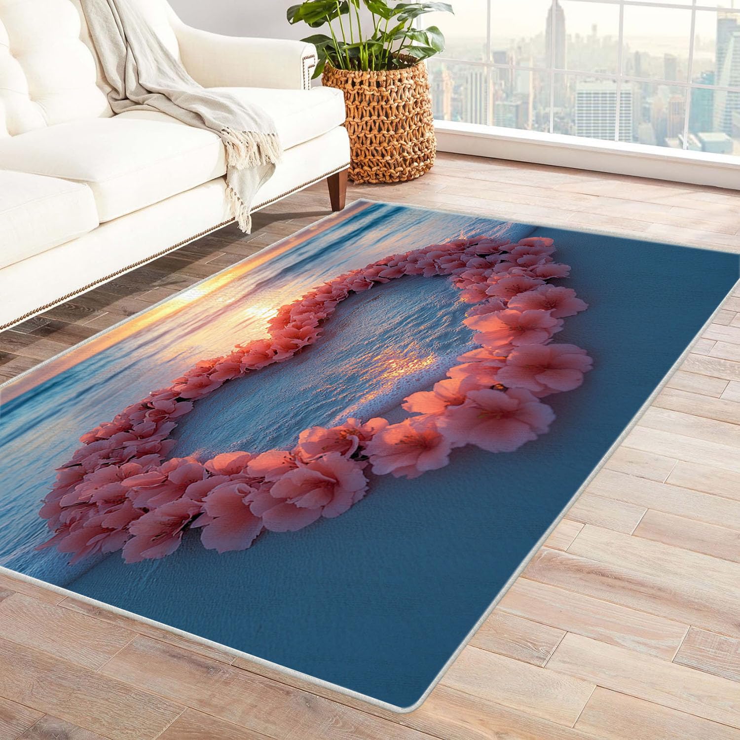 Grand tapis de sol intérieur lavable en machine bleu 240x300cm à poil ras
