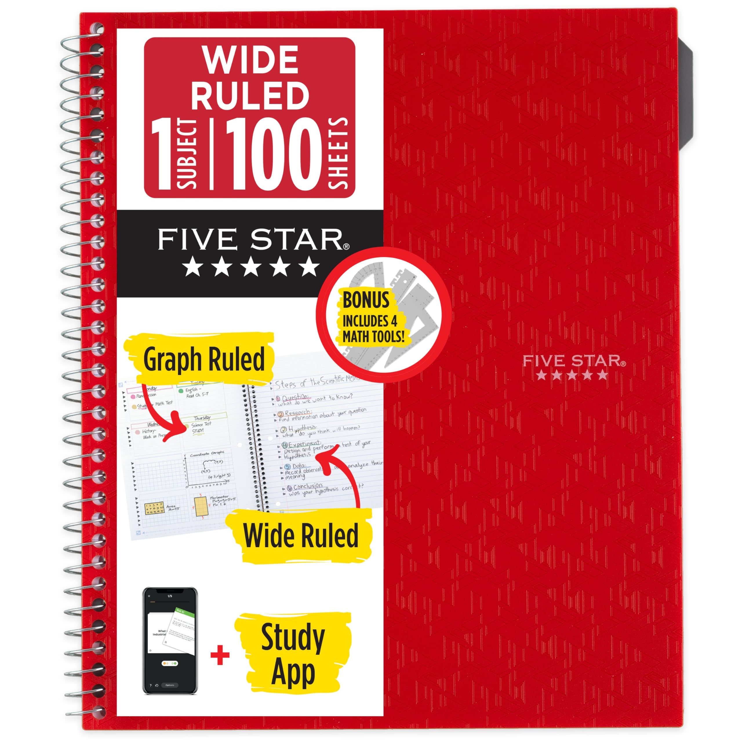 Cahier à spirale rouge 100 feuilles compatible application d'étude - 8