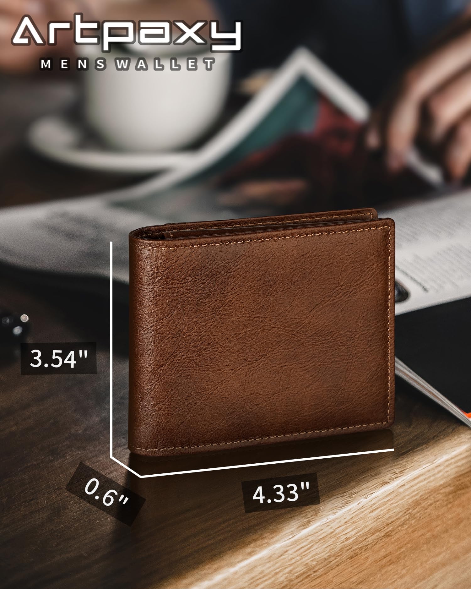 Mens Wallet Genuine Leather Bifold RFID Blocking Wallet for Men with 1 ID Window 13 Card Holders 2 cash pockets 1 Gift Box