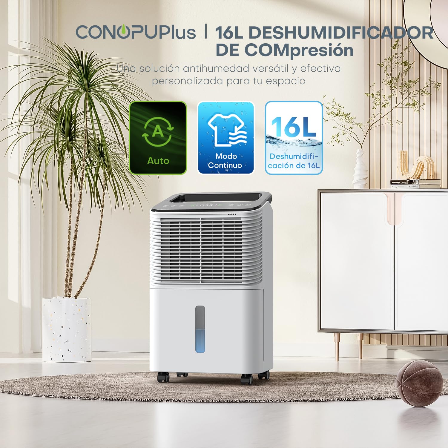 16L/día Deshumidificador, Deshumidificador Silencioso, Control Central Inteligente, Modo AUTO, Indicador de Humedad, 24H Timer, Deshumificadores de Humedad,Más Potente,Más Eficiente