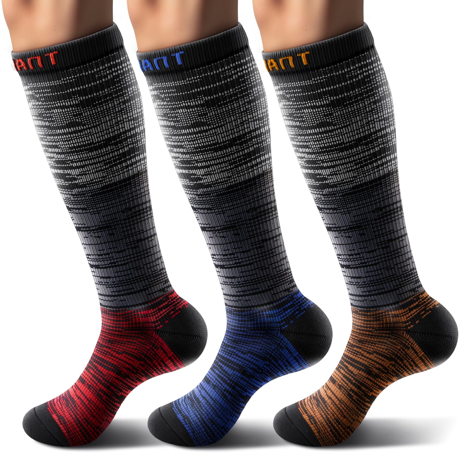 BULLIANT Men Compression Socks 3Pairs-Knee High Socks 15-20 Pressure Unise- Cushioned Sole Extra Wicking