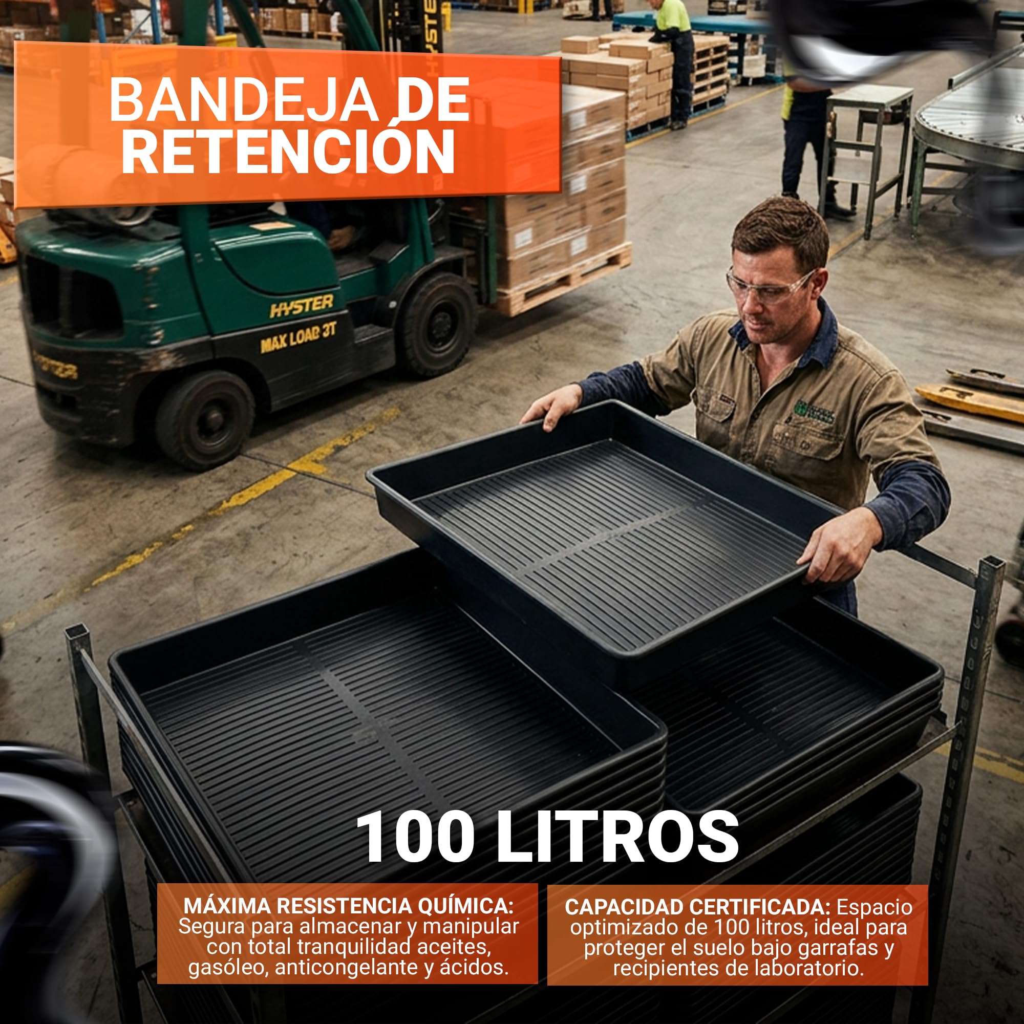 Bandeja Retención 100L | Antiderrames Polietileno Seguridad