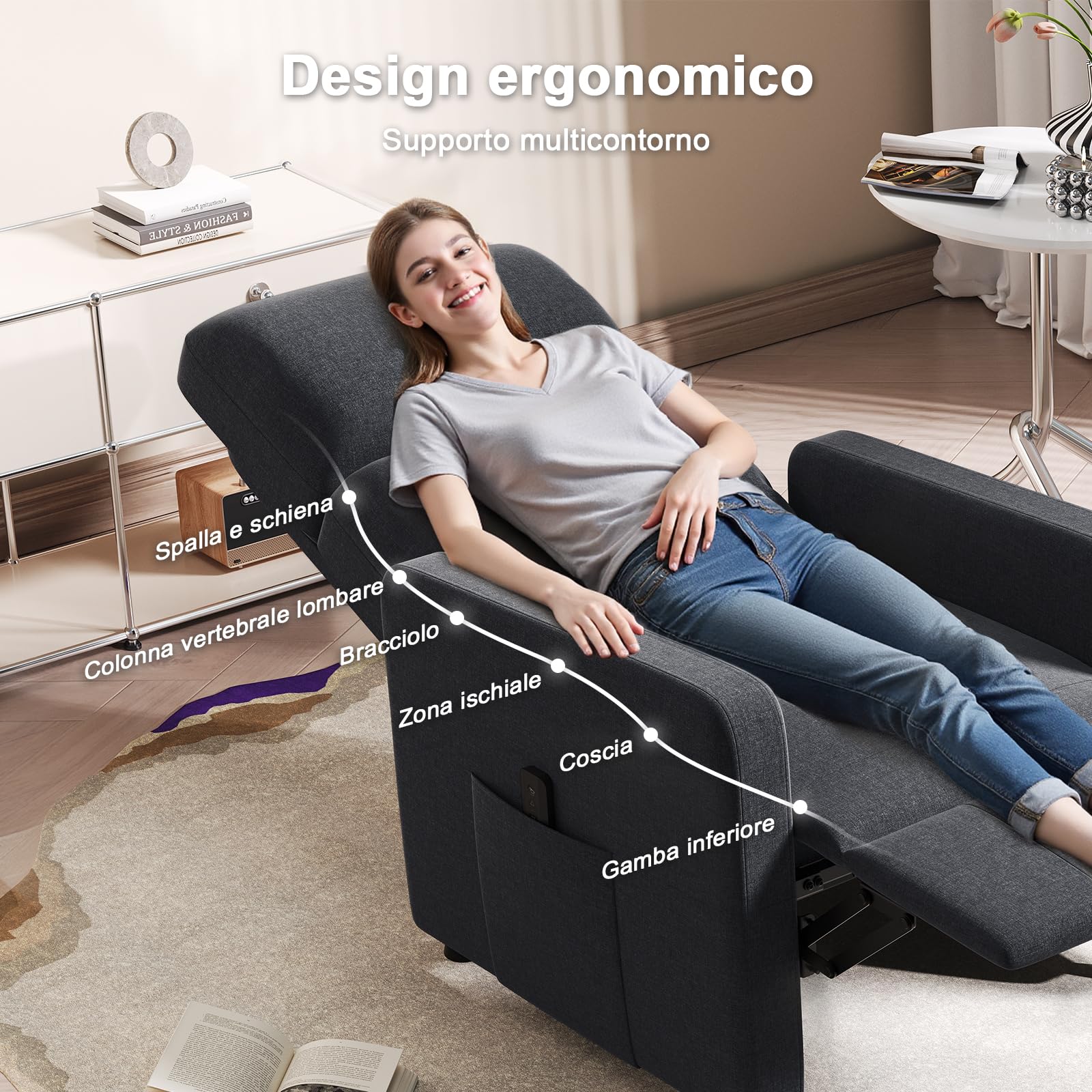 JUMMICO Poltrona di Relax Elettrica Reclinabile con Schienale Regolabile, Poltrona TV, per Camera, Soggiorno e Home Cinema, in materiale lino