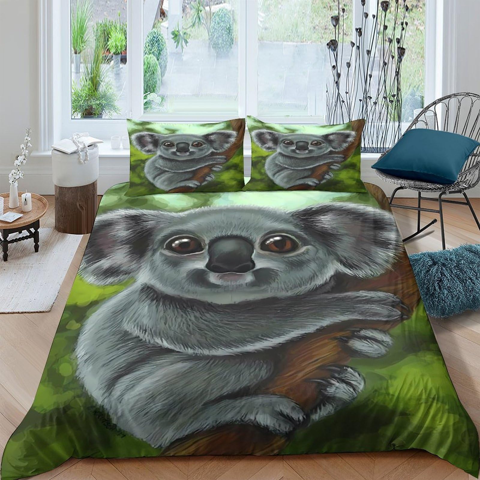 Ctjqhvkz Style-10 3D Printed Koala Forest Fitted Sheet Microfiber Soft Green Animal Mattress Cover For Bedroom Dorm Room Easy Care Single（135X200cm）