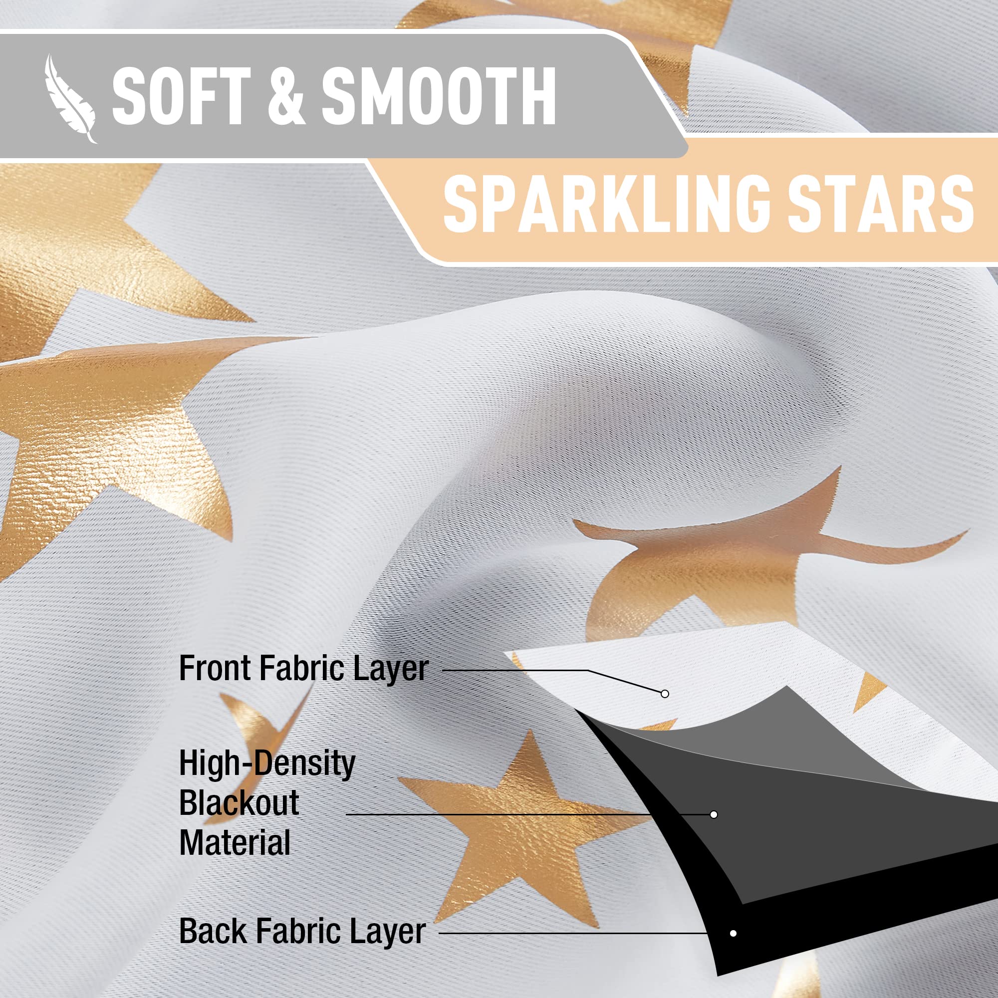 Treatmentex White Gold Blackout Curtains for Living Room 90 inch Drop Eyelet Curtains for Bedroom Star Pattern Foil Thermal Insulated Window Curtain Panels 2 Panels - Image 4