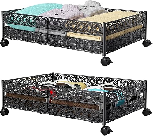Miniatura 1 de Contenedores de almacenamiento debajo de la cama con ruedas, cajón organizador de almacenamiento de zapatos, sin herramientas, contenedores de