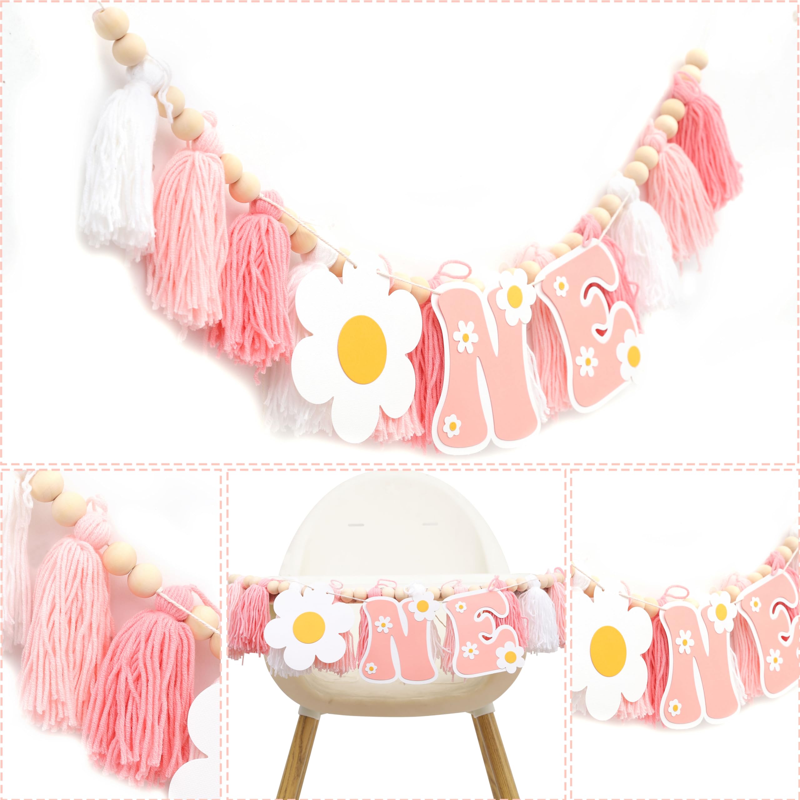 UOREND Groovy Daisy High Chair Banner – Hippie Boho First Birthday Decor | Tear-Resistant Vinyl Banner For Girls' Party - View #8