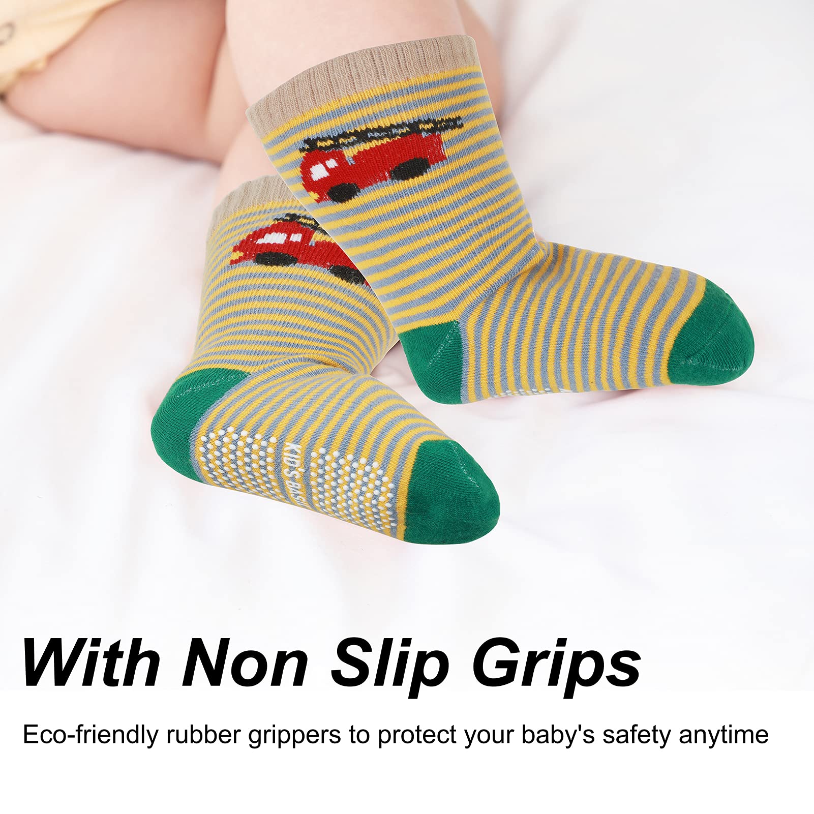 Yafane 12 Pares de Calcetines Antideslizantes para Niños Niñas Recien Nacido Unisex Pequeños Algodón Lindo con Puños Calcetines Antideslizantes para Bebés — view 3
