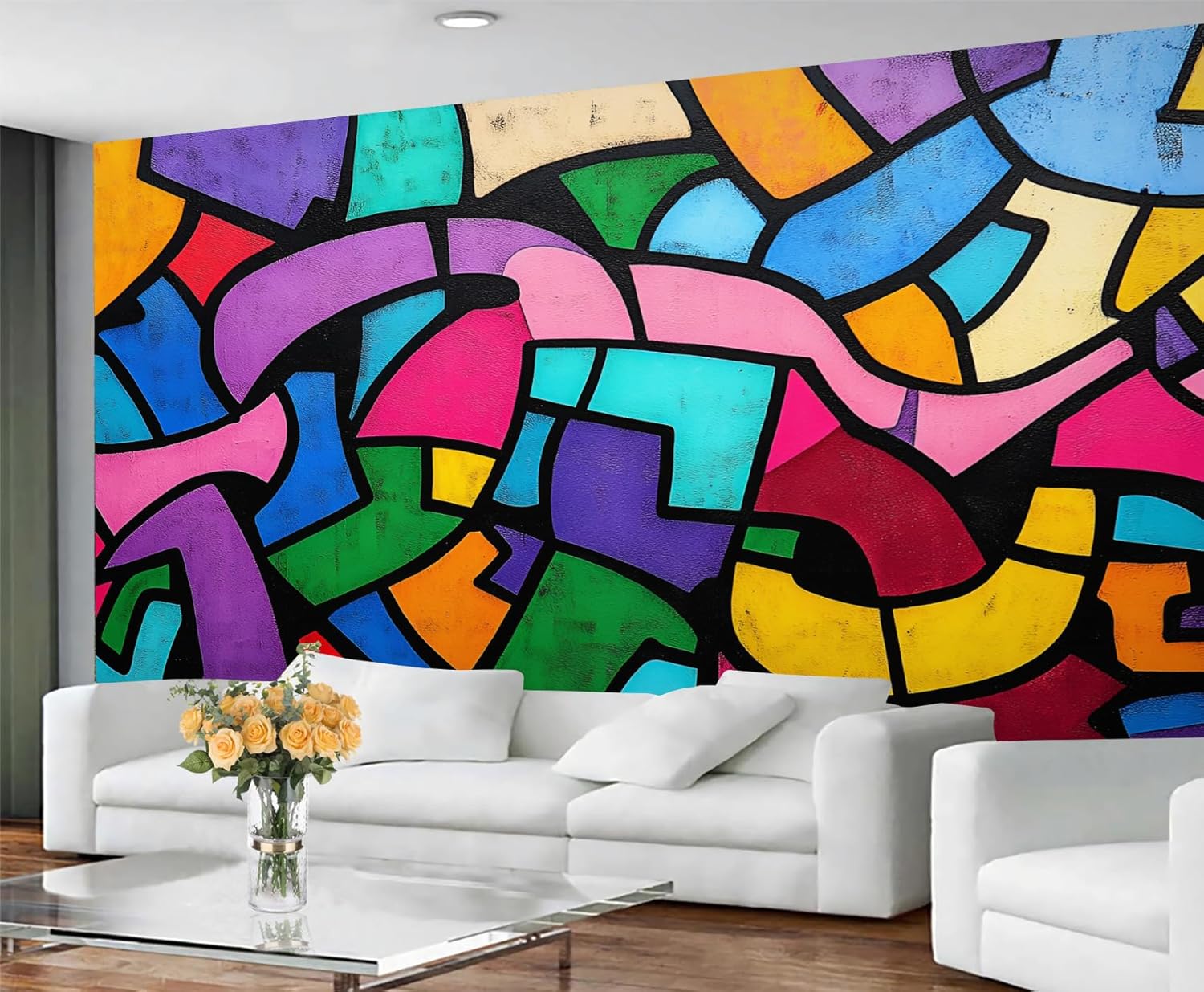 Distorted Texture Lines Wallpaper, Abstract Geometry Mural for Bedroom Living Room, Cartoon Graffiti Wall Mural Large TV Background Wall Art Home Decor (Not Peel and Stick)