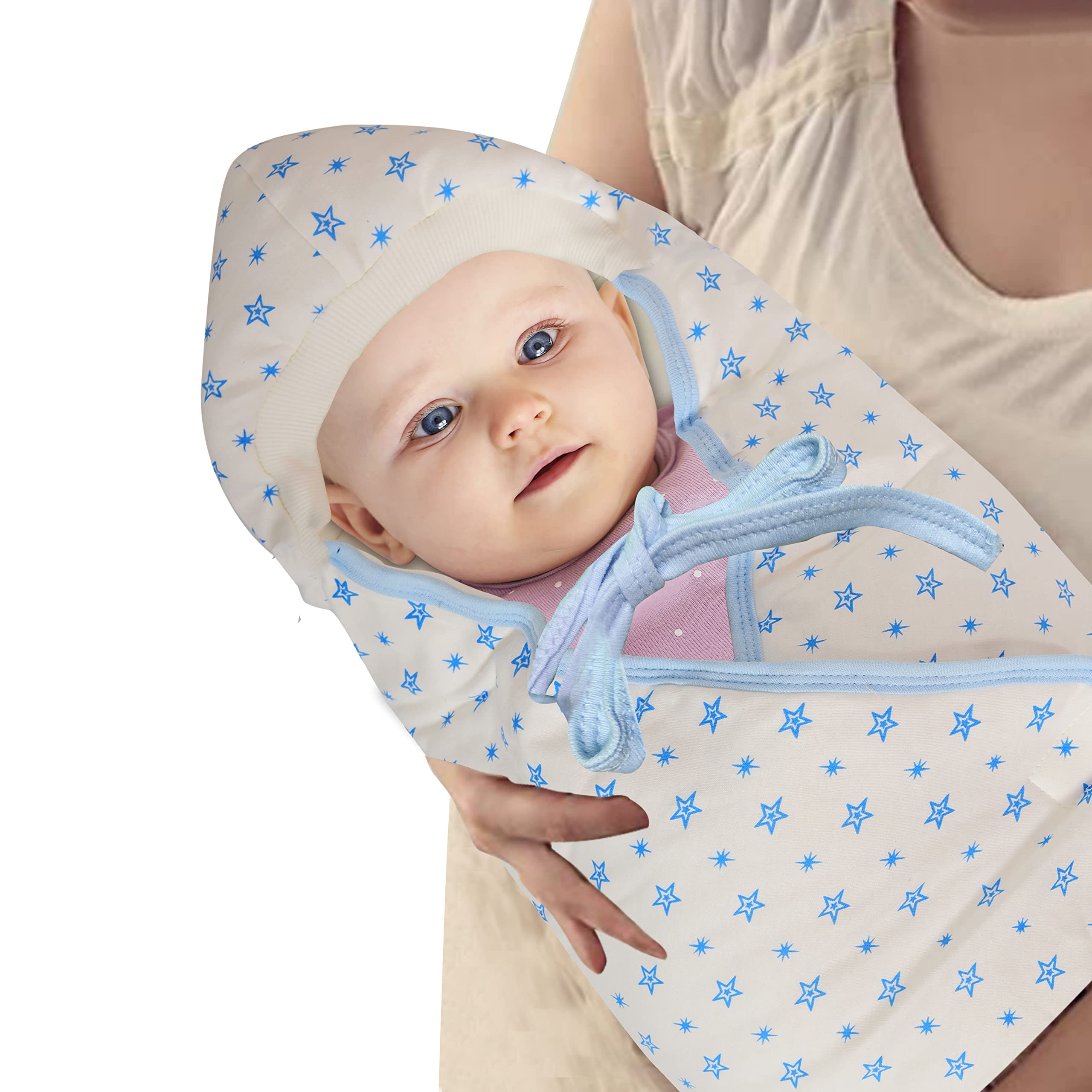 GURU KRIPA BABY PRODUCTS Unisex New Born Baby Hooded Sleeping Bag Cum Baby Quilt Toddlers Sleeping Quilt with Hood Receiving Wrapper Cotton Filled Travel Friendly Sky Blue 0-9 Months Pack of 1