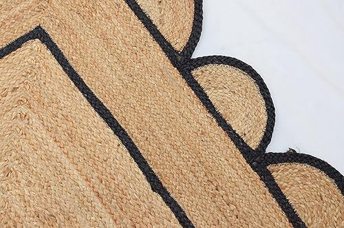 Miniatura 2 de Arise Export Alfombra bohemia de yute de 5 x 7 pies, patrón festoneado natural para decoración del hogar, artículo para sala de estar, pasillos,