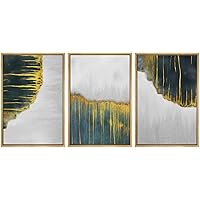 SIGNWIN Framed Canvas Print Wall Art Trio of Teal & Gold Color Fields Abstract Shapes Illustrations Modern Art Multicolor Pastel for Living Room, Bedroom, Office - 16