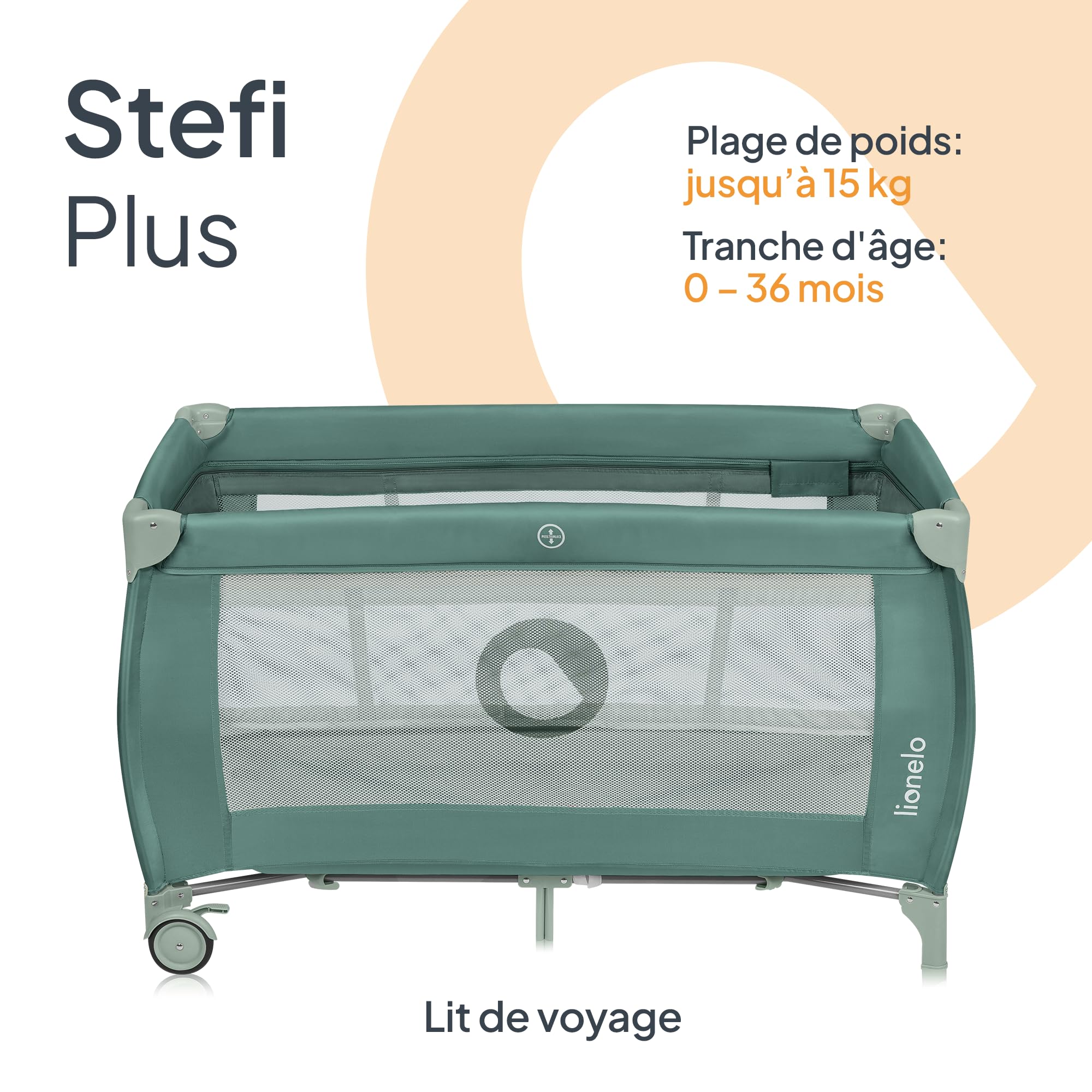 lionelo Stefi lit Bebe Bebe jusqu'à 15 kg, entrée latérale, Dispositif de Protection Contre Le Pliage accidentel LockGuard, système de Pliage Rapide, Sac de Transport (Grey) (Green)
