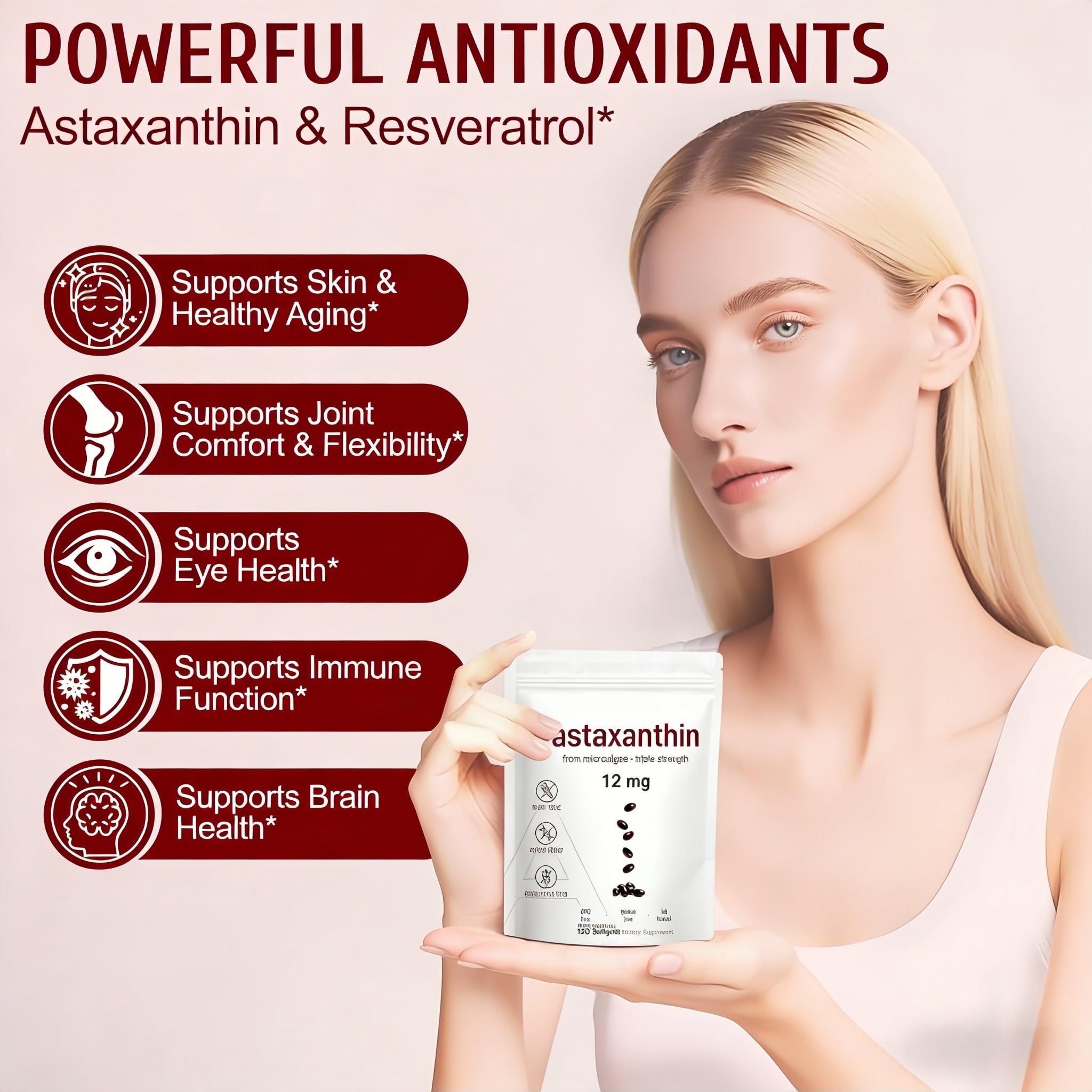 Astaxanthin 12mg ， 120 Softgels(1PCS) - 4