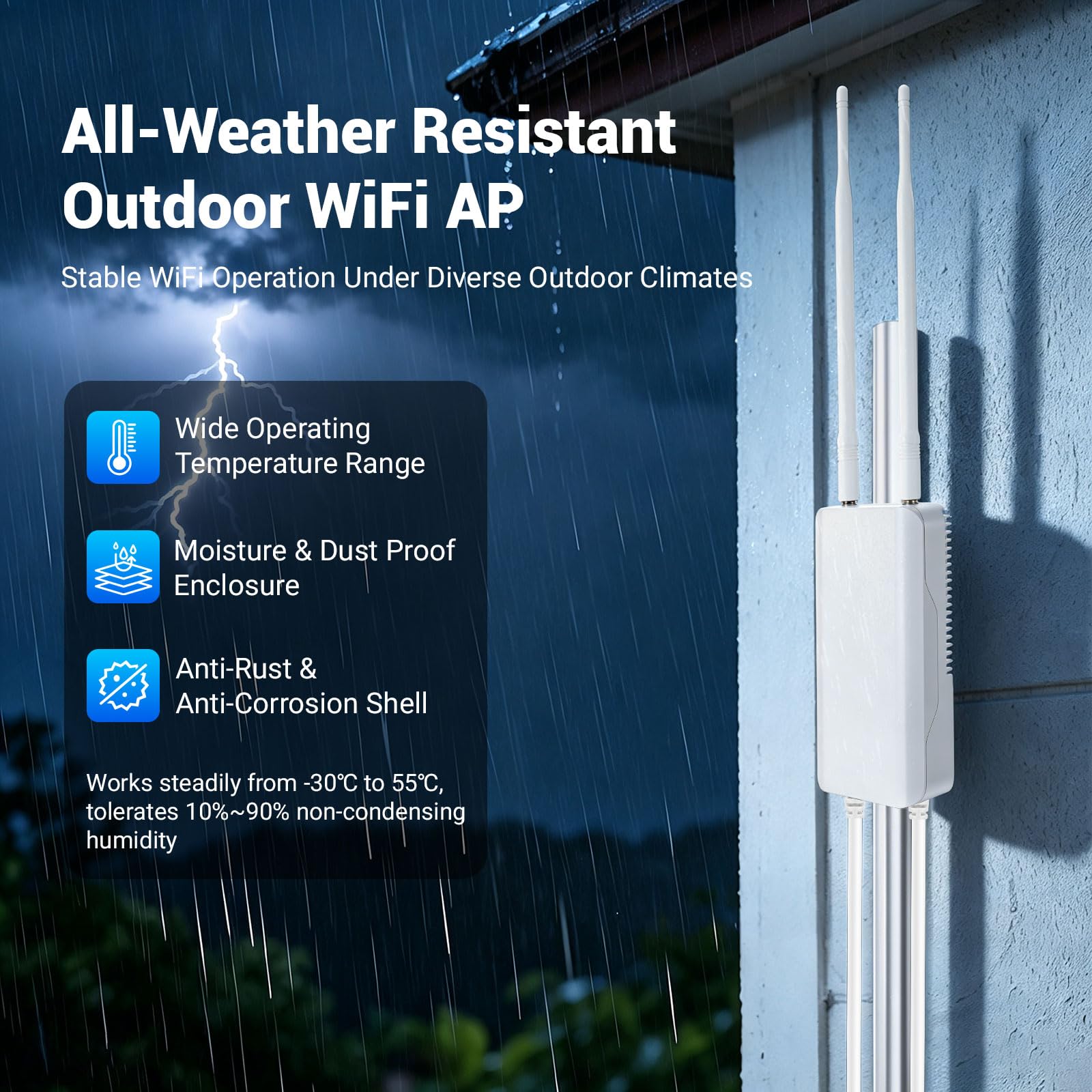 AX3000 Amplificateur WiFi extérieur WiFi 6 Gigabit PoE Point d'accès 3000 | Quad-Core IPQ5018, IP65 résistant aux intempéries, protection contre la foudre 6 KV de -30 °C à 55 °C, double bande 3047 Mbps