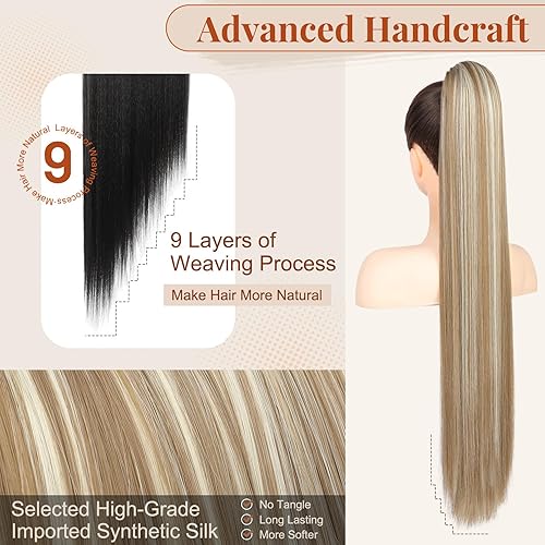Miniatura 4 de Flufymooz Extensión de cola de caballo, cola de caballo recta de 30 pulgadas de largo, cola de caballo sintética, cola de caballo falsa, cola de