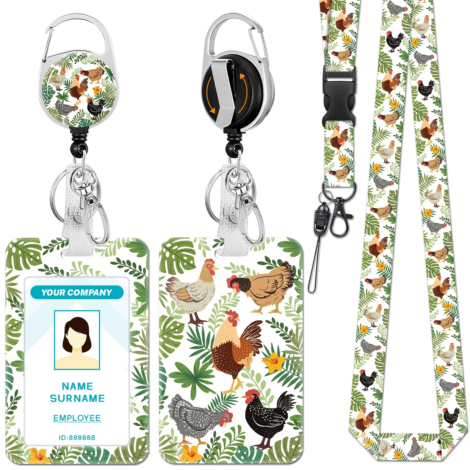 Hancynir Chicken Lanyards for Id Badges, Badge Holder Retractable Reel Clip