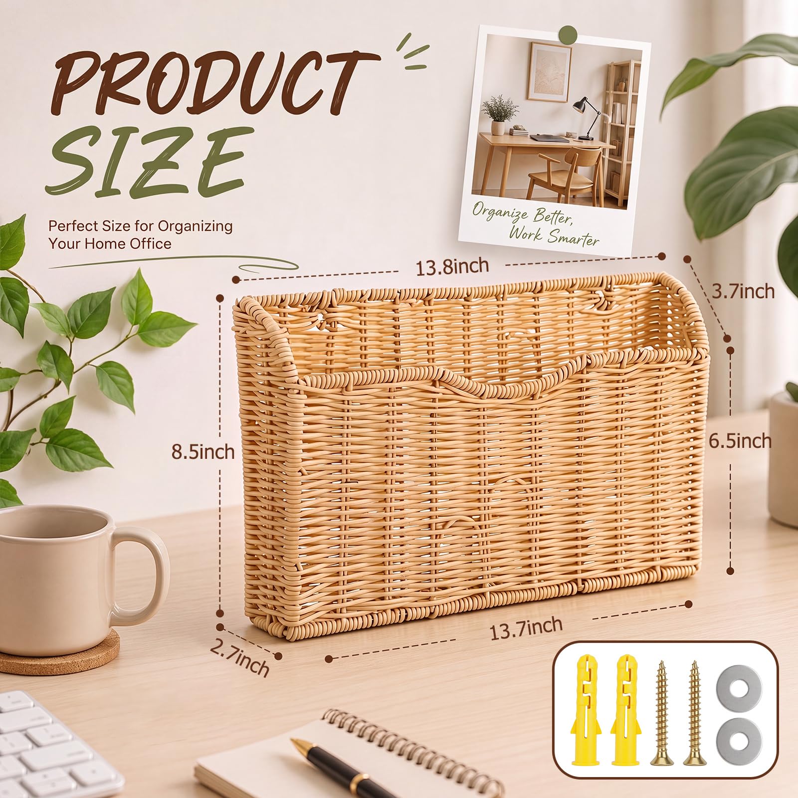 SiliFine Lot de 1 porte-documents mural tissé à suspendre pour magazines - Pour bureau, maison, courrier, magazine