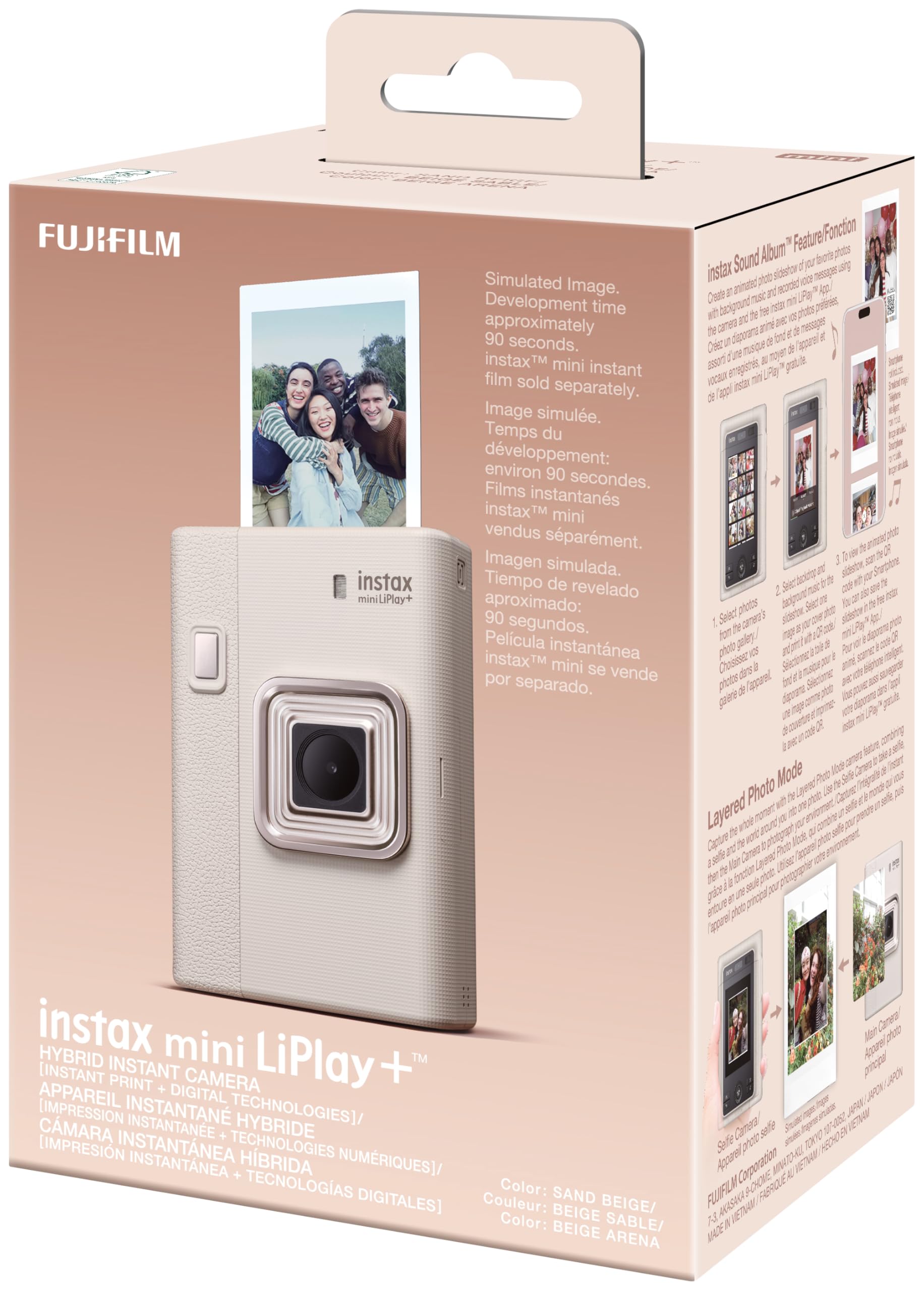 FUJIFILM instax mini LiPlay+™ Hybrid-Sofortbildkamera | 2-in-1 Hybrid-Kamera mit Smartphonedrucker, Sound Print für Bilder mit Ton, Dual Lens Selfie Kamera mit LCD Display & App Steuerung | Sand Beige