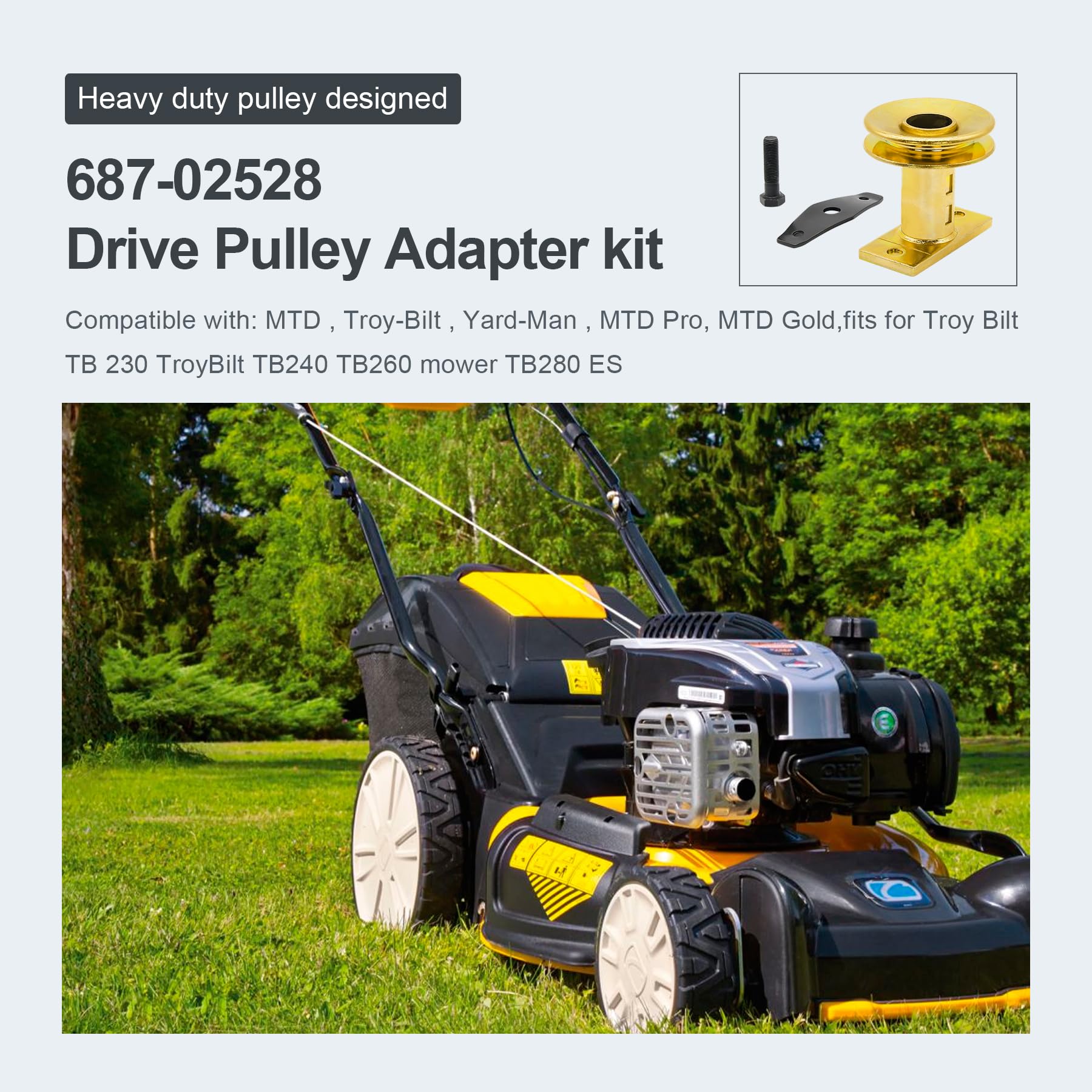Thaekuns 687-02528 - Adaptador de Cuchilla para cortacésped con polea, Kit de Adaptador de polea de accionamiento de 25 mm para MTD Yard-Man Troy-Bilt TB230 240 260 280, etc