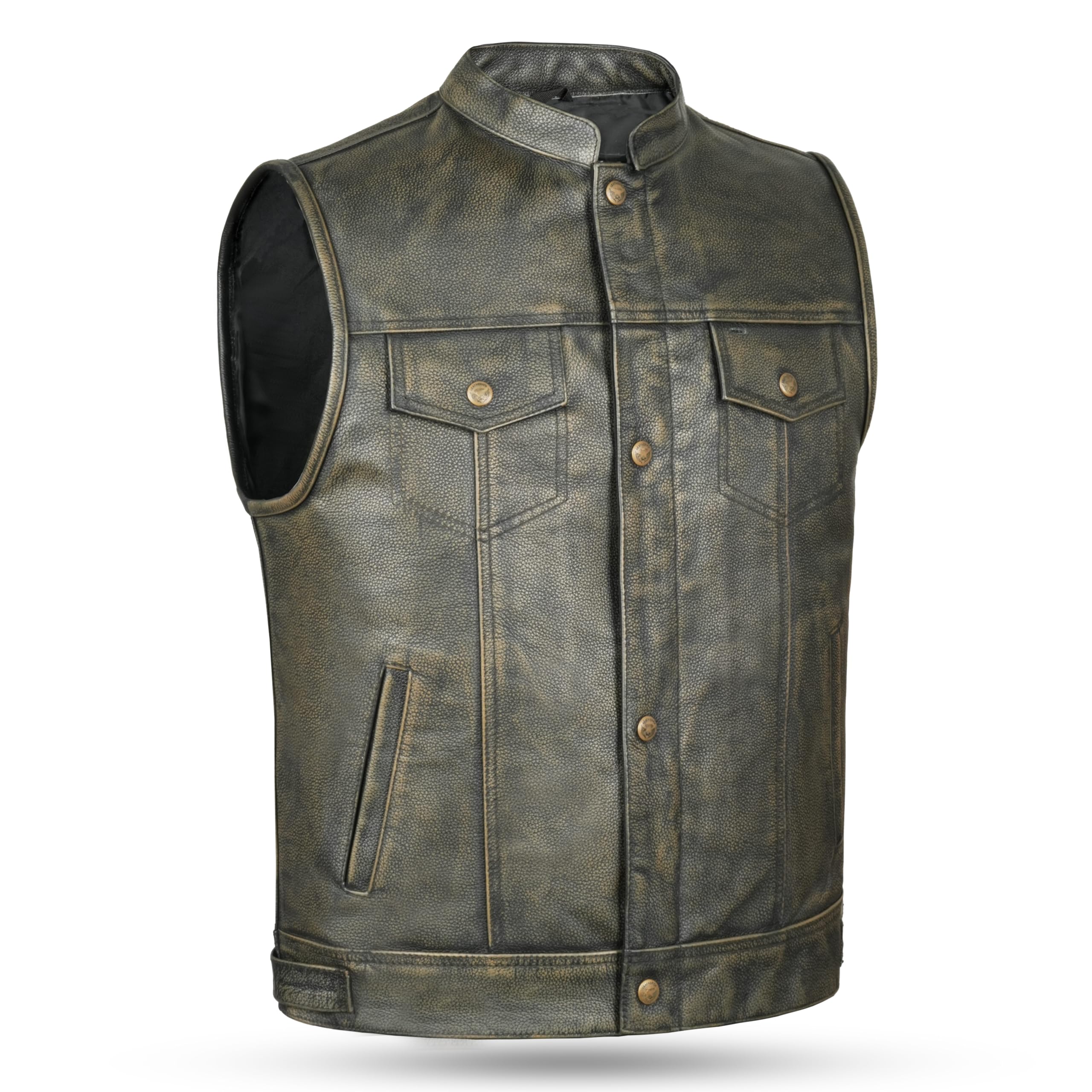 Mens Top Grain Sons of Anarchy Distressed Biker Leather Waistcoat - Vintage Motorcycle Vest (L - EUR52)
