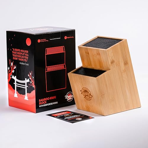 KrakenCook Bloque universal de bambú para cuchillos  Extra grande  Sin cuchillos  Varillas resistentes fuertes  Antideslizante  Organizador de