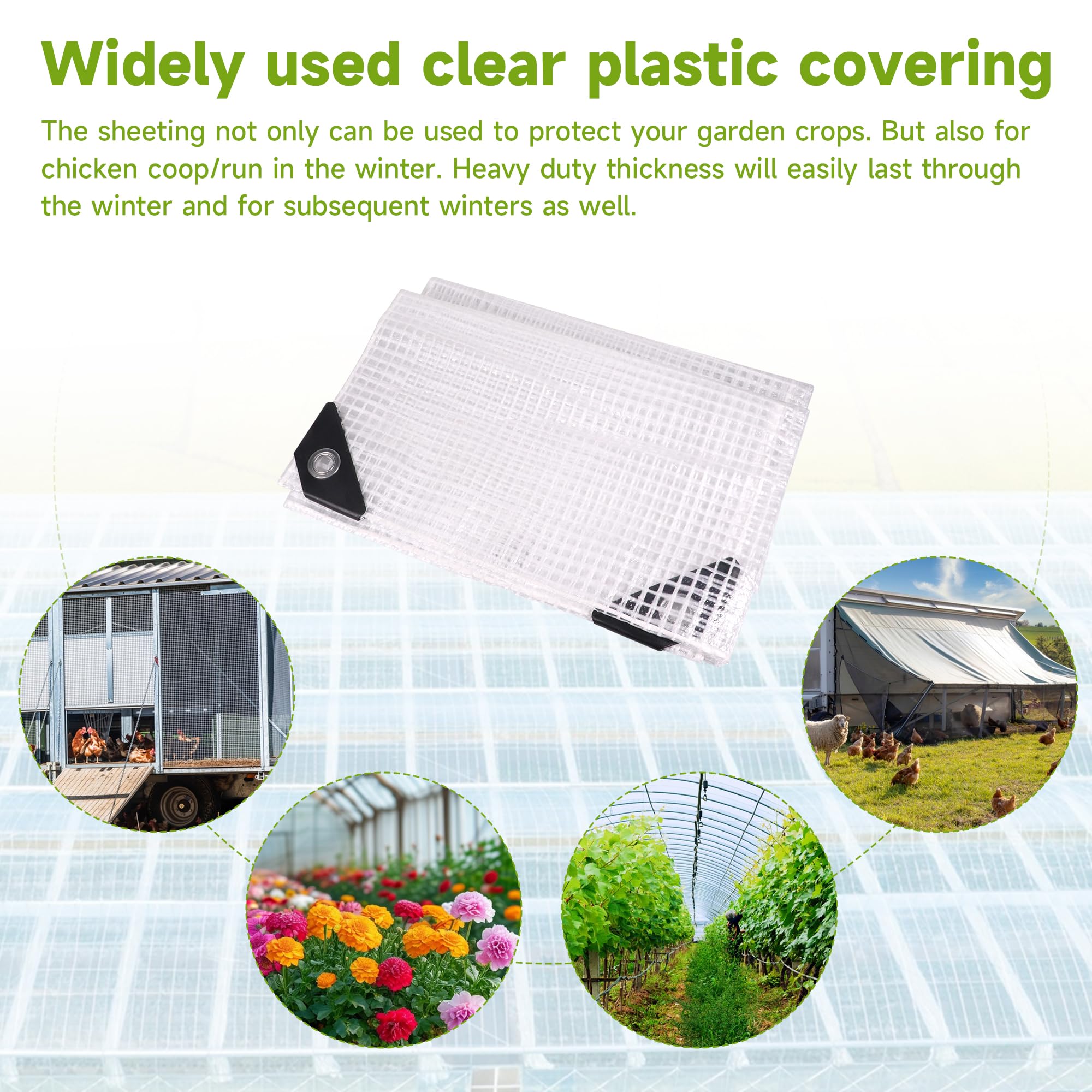 Cubierta de invernadero de 30 pies x 40 pies, lona de plástico transparente, lona impermeable resistente de 16 mm con resistencia a los rayos UV y ojales, toldo de lona transparente para jardinería