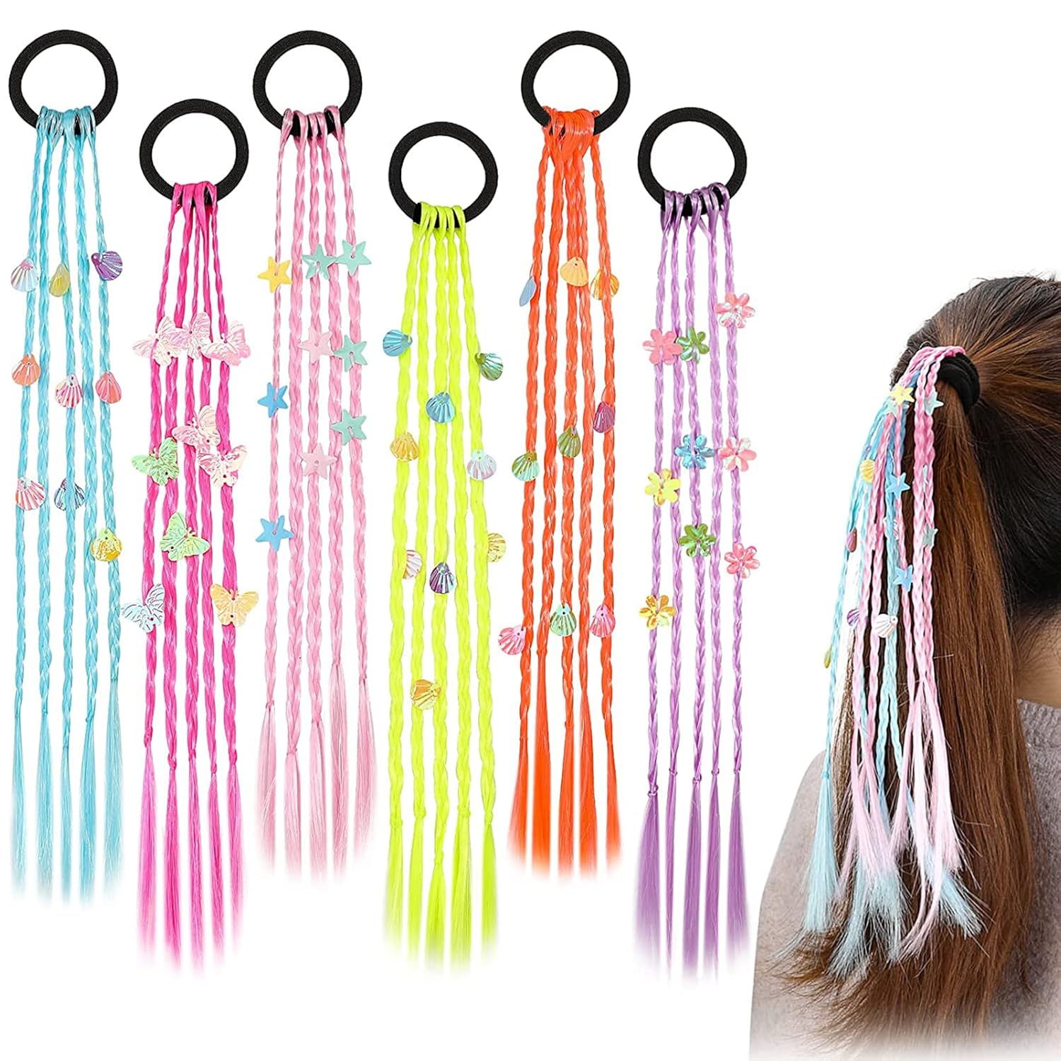 AirXing 6pcs Kids Girls Hair Extension Colorful Braided