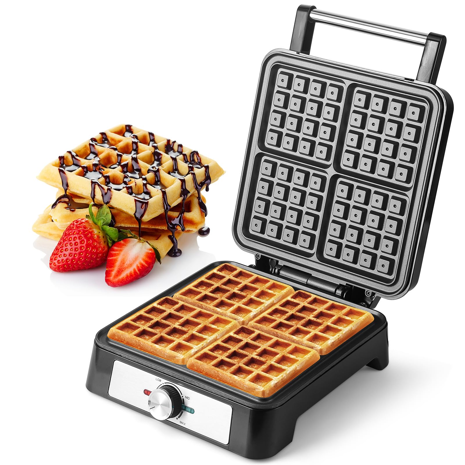 Sponsored Ad - Waffles Maker Waffle Iron, 4 Belgian Square Waffle Maker, Belgian Waffle Maker Thick with Non-stick Plate, Breakfast Waffle Machine Make Waffle in Minutes, 3 Browning Level, 1200W