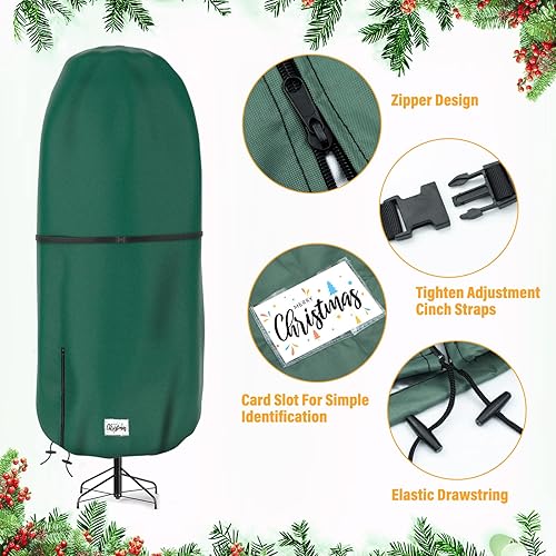Miniatura 10 de Riuog Bolsa de almacenamiento vertical para árbol de Navidad, resistente a desgarros, ajustable, para árboles montados de 7.5 pies (rojo)