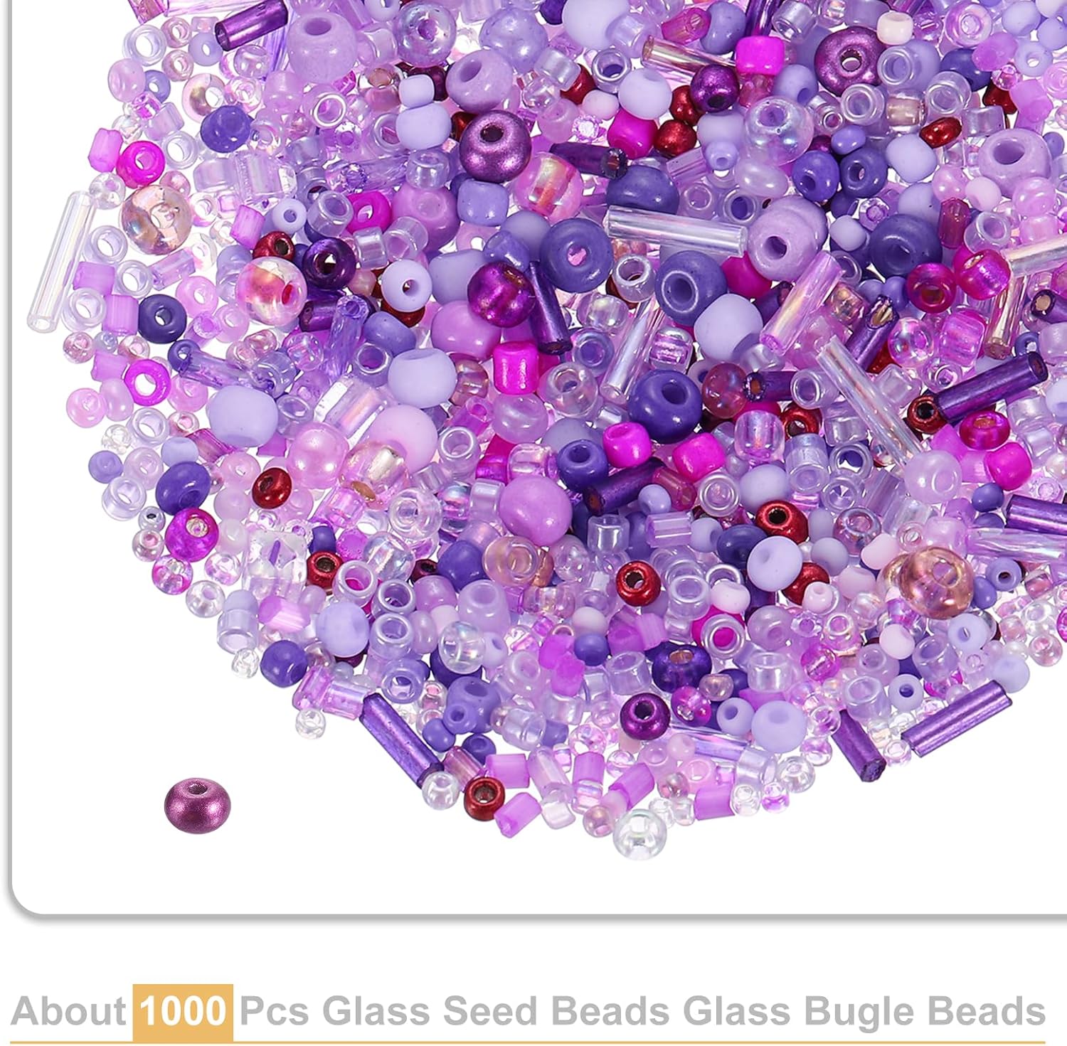 uxcell 1000 Pcs Mixed Glass Seed Beads, 1-4mm Mini Loose Glass Bugle Beads for DIY Earrings, Necklaces, Bracelets, Jewelry Making, Purple - Image 3