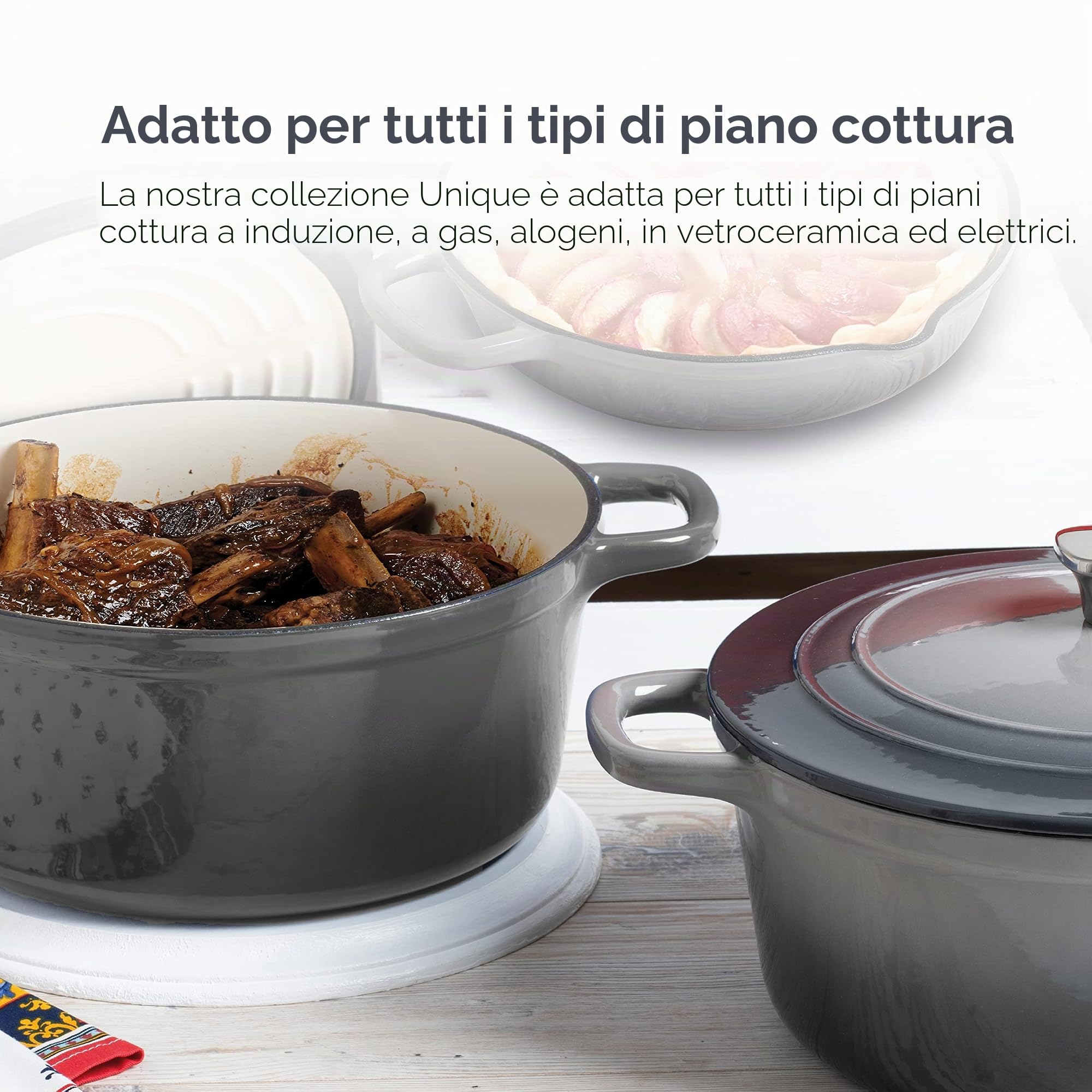 MasterPro Unique | Batteria di Cucina da 7 Pezzi | Set di Cucina con 3 Casseruole di 19, 27 e 30,5 cm con Coperchi e 1 Padella da 24,5 cm | Ghisa | Per Tutti i Piani Cottura