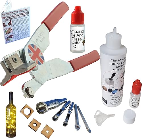 Herramientas de corte de vidrio con brocas de vidrio, sierras de agujero para botella de vidrio, aceite de corte de vidrio, 8 onzas para cortar